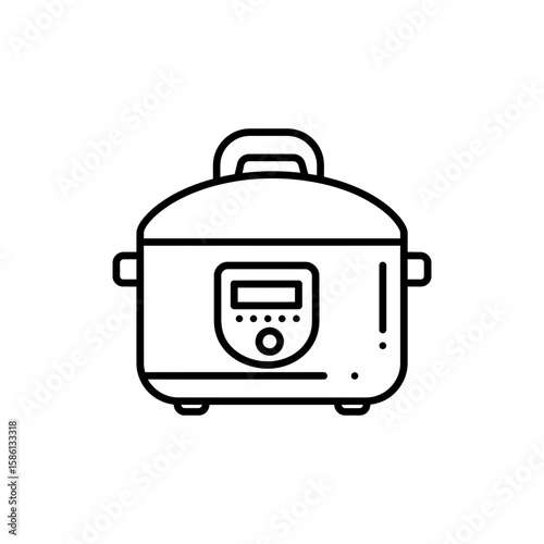 Thin line icon of a multi-cooker for versatile meal preparation