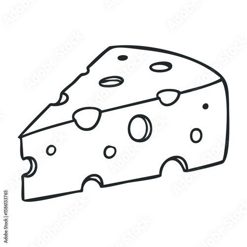 Simple cheese drawing with holes in black and white sketch style. Outline vector illustration