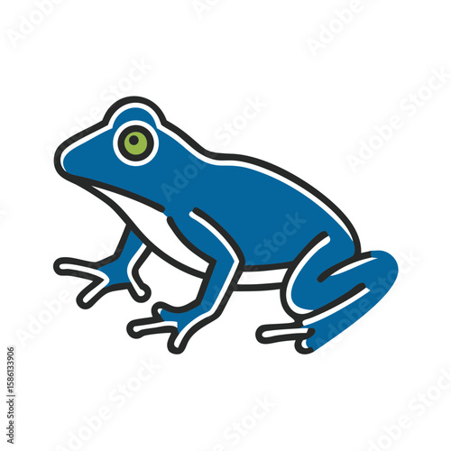 Blue frog illustration in a simple and stylized design  