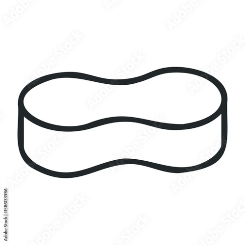 Black and white outline of a cleaning sponge with smooth contours. Outline vector illustration