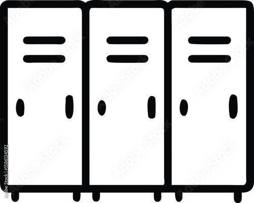 Three school lockers in line art style for design