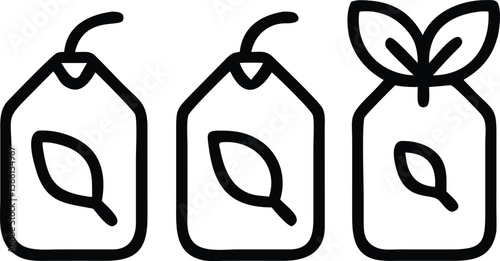 Three seedling icon illustrations with leaf symbol in outline style perfect for logos