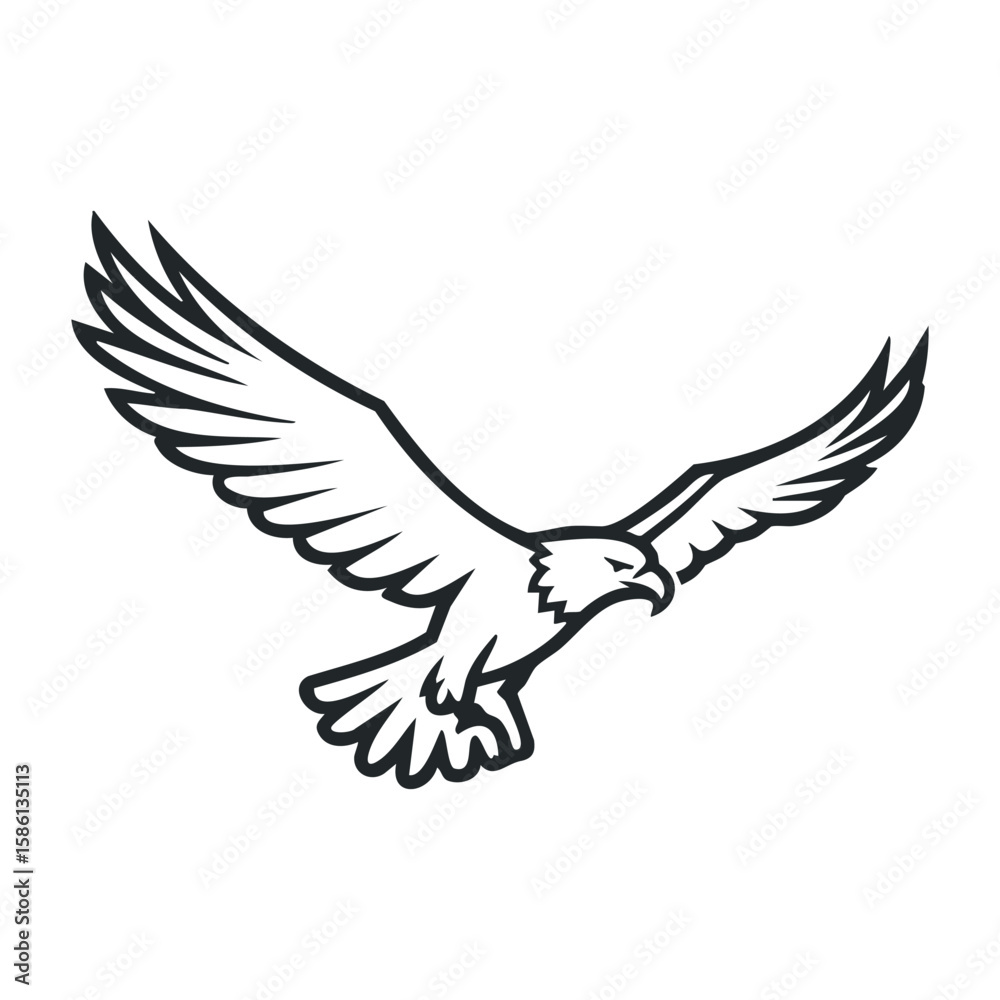 Black and white illustration of eagle with outstretched wings in flight. Outline vector illustration Black and white illustration of eagle with outstretched wings in flight. Outline vector illustration