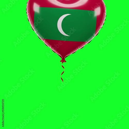 Maldives Flag Heart Balloon 4K Animation Green Screen

