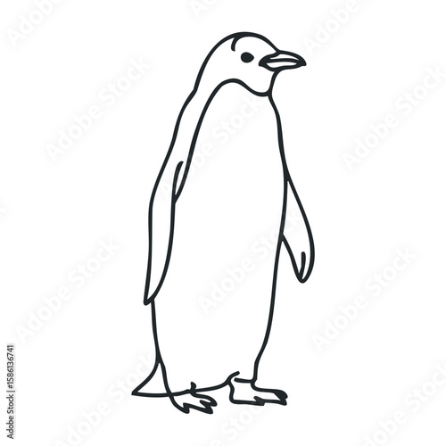 Simple black line drawing of a penguin facing right on a white background. Outline vector illustration
