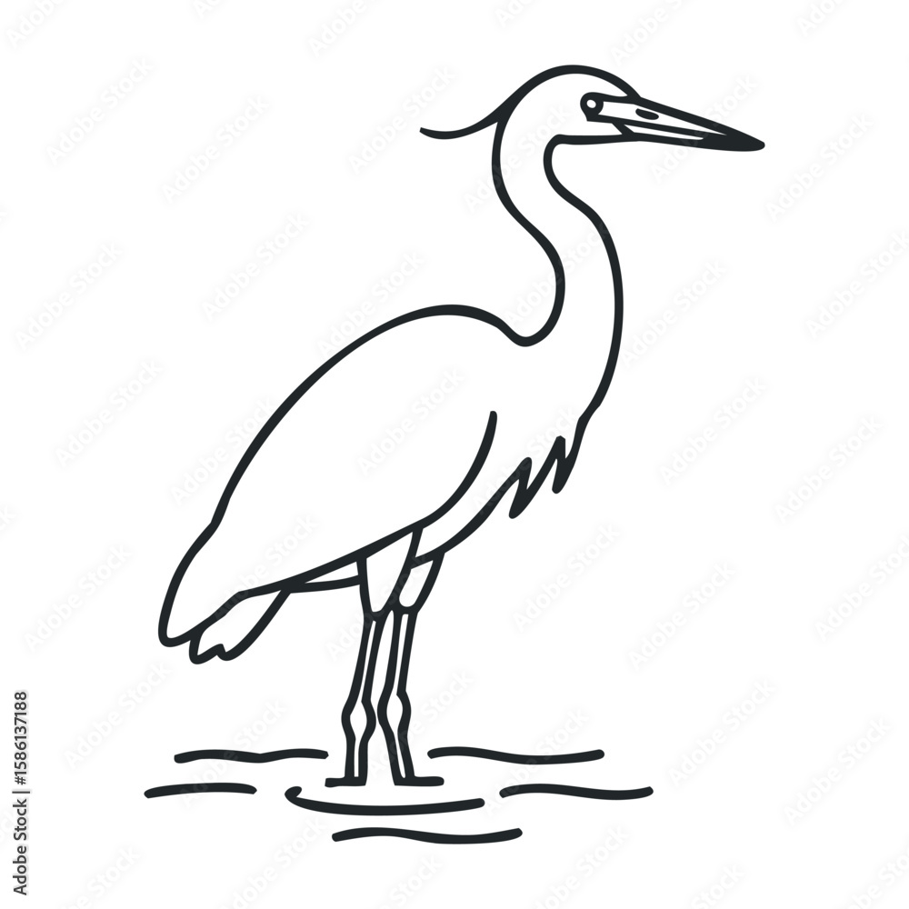 Obraz premium Outline of a standing heron in profile. Outline vector illustration