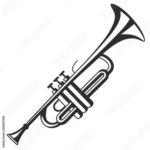 Trumpet Silhouette Vector - Black & White Brass Instrument