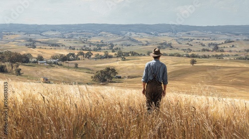 Australian Farmer Overlooking Harvest Field - Agricultural Hardship Story