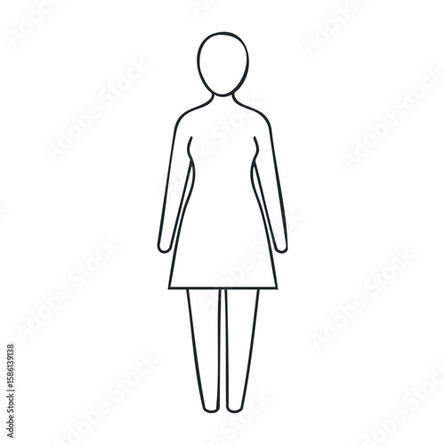 Outline icon of female human figure symbolizing women and gender representation. Outline vector illustration