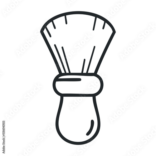 Traditional shaving brush line drawing - barber grooming tool illustration. Outline vector illustration