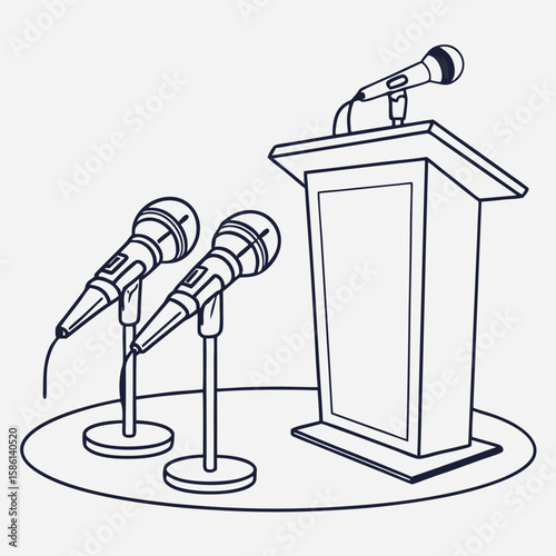 Microphones and podium for public speaking or presentation setup  