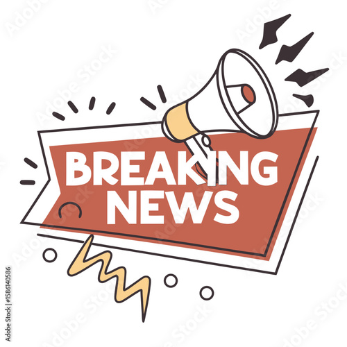 Breaking news announcement symbol with megaphone and sound effects  