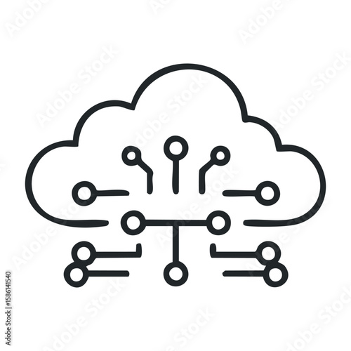 Cloud network icon representing digital connectivity and data sharing. Outline vector illustration