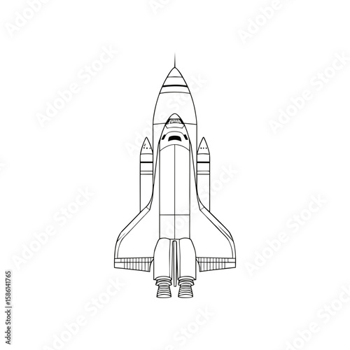 Modern space shuttle abstract contour in side view for aerospace technology themes, science presentations, and educational visuals. Black minimalist SVG illustration on transparent background.