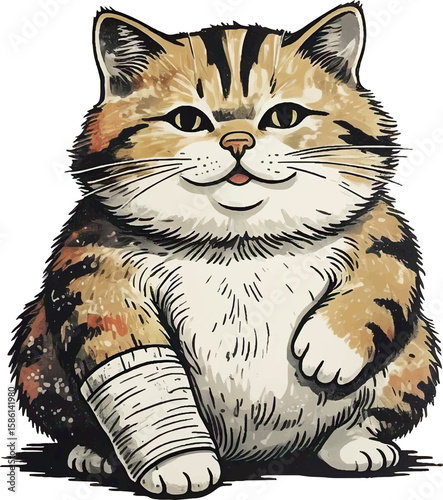 Cat sitting with a mouse and holding a fish cute kitten pet portrait