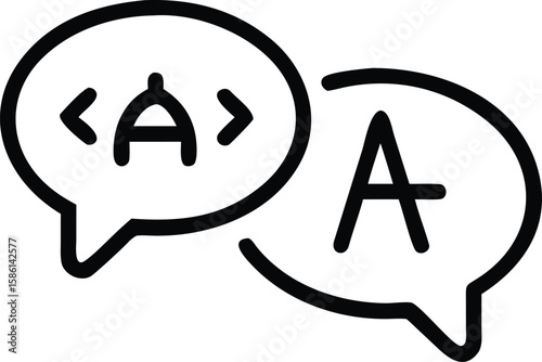 Translation language icon, speech bubbles, communication, simple line art vector, conversation, message, multilingual