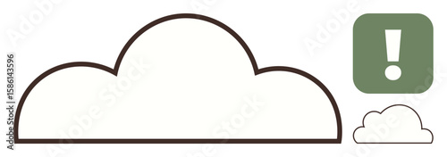 Cloud with bold contour and triangular exclamation mark, signifying caution or notification. Ideal for communication, weather forecast, tech alert, urgency, attention, cloud storage, simple flat