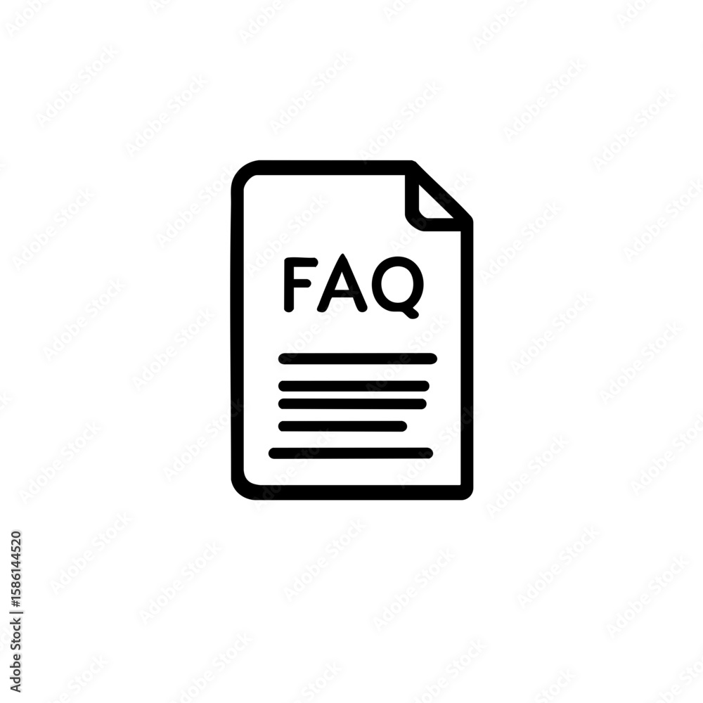 Minimalist FAQ Document Icon - Black Line Art for HR/Web Minimalist FAQ Document Icon - Black Line Art for HR/Web