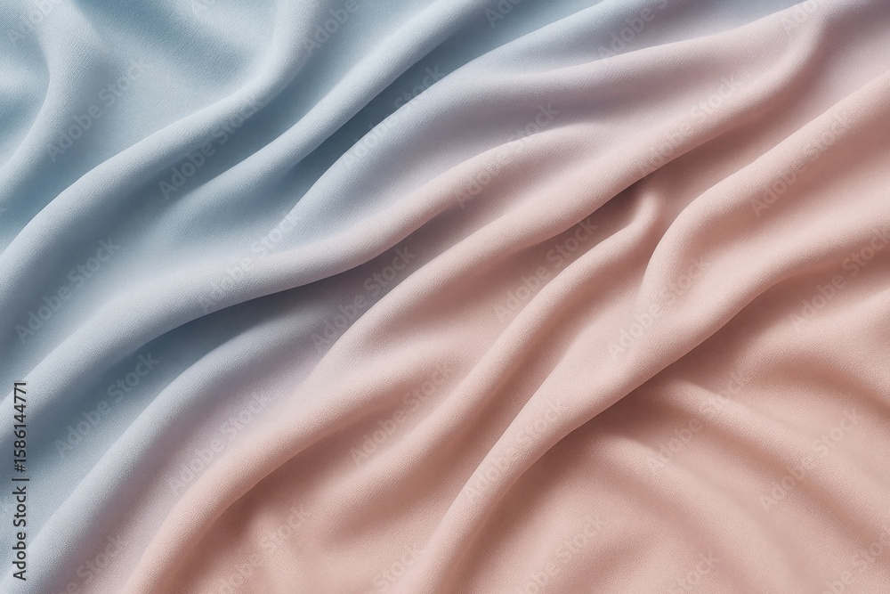 Fototapeta premium Organic Fabric Folds | Light Blue and Blush Gradient Texture