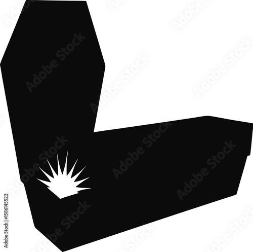 Coffin Opening with Light Glowing Inside – Spooky Silhouette Vector for Halloween and Horror Themes, glowing coffin silhouette, coffin opening vector, spooky coffin light illustration