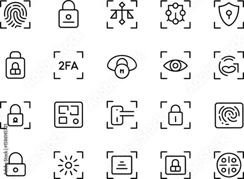 Security Authentication Authorization Outline Icons Isolated on Transparent Background