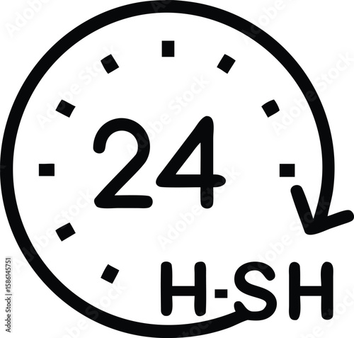 Twentyfour hour service clock face icon for assistance and support