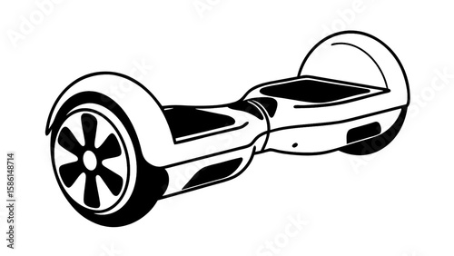 Illustration of a self balancing scooter with two wheels and black and white color scheme design style
