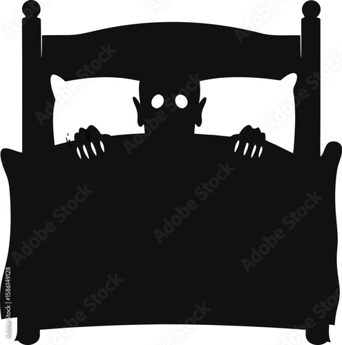 Terrifying ghoul crawling out from under bed spooky horror monster haunted bedroom illustration, Terrifying ghoul under bed, Spooky monster crawling, Haunted bedroom creature

