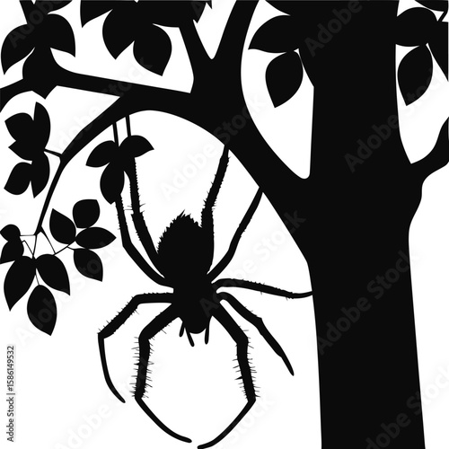 Massive giant spider descending from tree limb creepy monstrous arachnid hanging on silk thread illustration, Massive spider descending, Giant spider on web, Monstrous spider hanging
