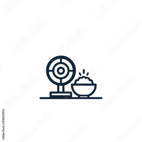 Minimalist Fan & Ice Bowl Icon - Clean White Line Vector