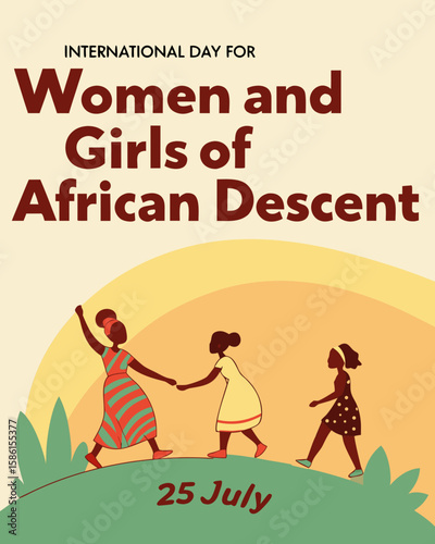 a colorful vector showing African women and girls in a unity circle, holding hands in harmony. ideal for celebrating identity and shared cultural pride.