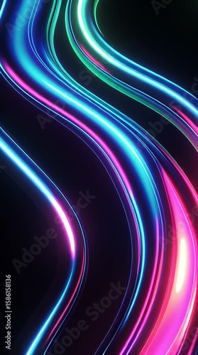 Illustration Abstraite de Lignes Néon Fluides et Lumineuses sur Fond Sombre