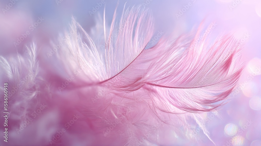 Obraz premium Close-up of delicate pink feather with soft light and gentle bokeh background.