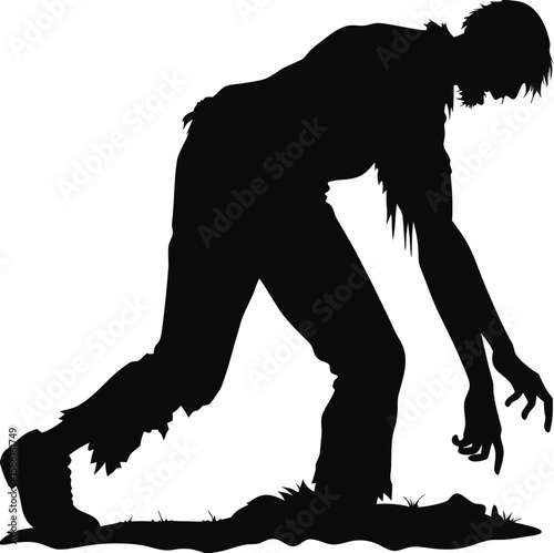 Silhouette of a zombie-like figure creeping forward, Zombie silhouette vector, Horror figure crawling, Creepy undead character

