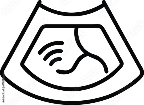 Ultrasound outline icon showing fetal heartbeat, diagnostic imaging, healthcare and pregnancy related graphics