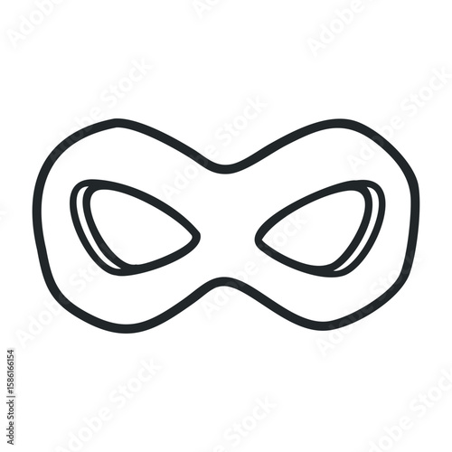 Black mask icon with eye cutouts on white background. Hand drawn vector illustration