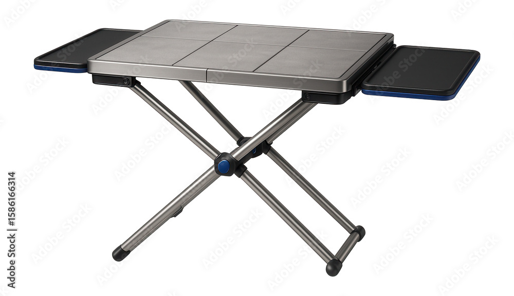 Folding table with heat-resistant tiles and collapsible side trays Folding table with heat-resistant tiles and collapsible side trays