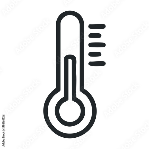 Simple black thermometer icon indicating temperature changes with horizontal lines. Outline vector illustration