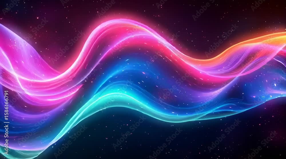 Illustration Abstraite de Lignes Néon Fluides et Lumineuses sur Fond Sombre