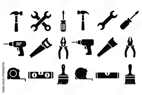 Various tools for construction and repair hammer wrench