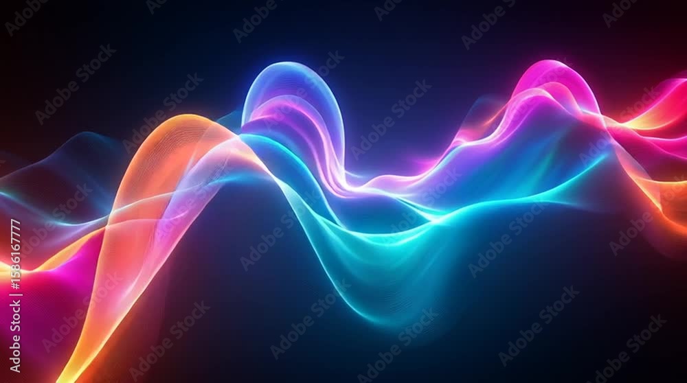 Illustration Abstraite de Lignes Néon Fluides et Lumineuses sur Fond Sombre