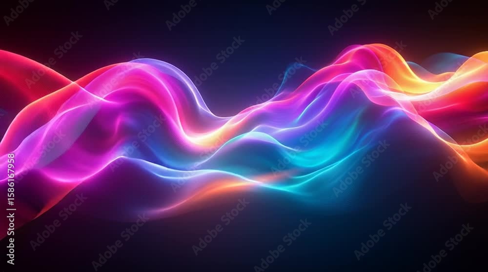 Illustration Abstraite de Lignes Néon Fluides et Lumineuses sur Fond Sombre