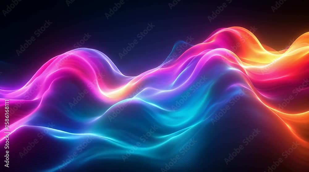 Illustration Abstraite de Lignes Néon Fluides et Lumineuses sur Fond Sombre