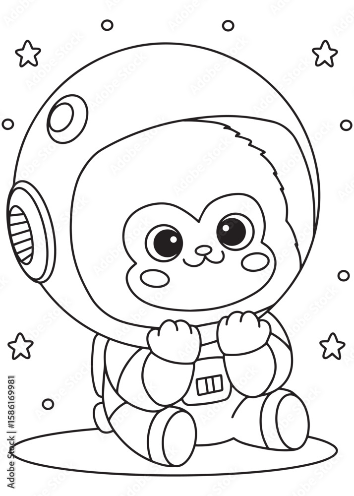 Obraz premium Coloring book monkey wearing astronaut suit in space.
