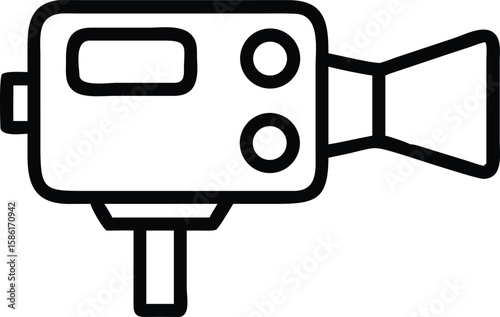 Vintage film camera outline icon, cinematography equipment for retro movie production