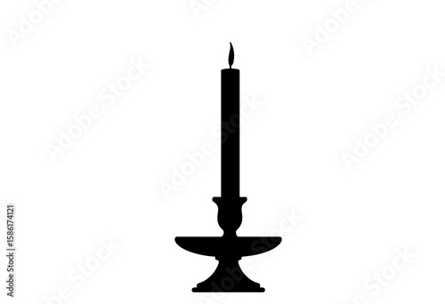 Black and white silhouette of a candle in a holder  