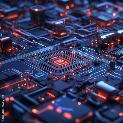 Detailed view of circuit board with glowing components