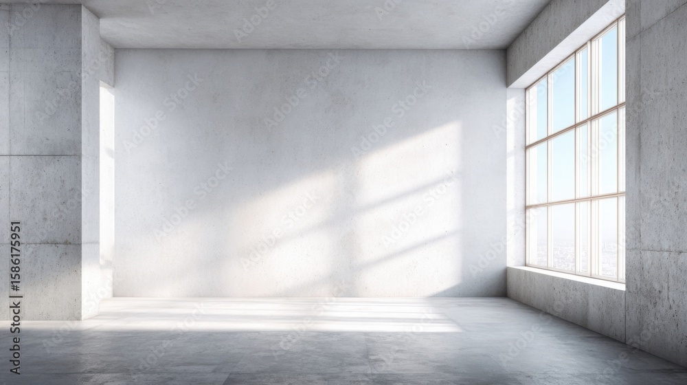 Fototapeta premium Spacious Empty Room with Large Windows Bright Sunlight Modern Interior Design.