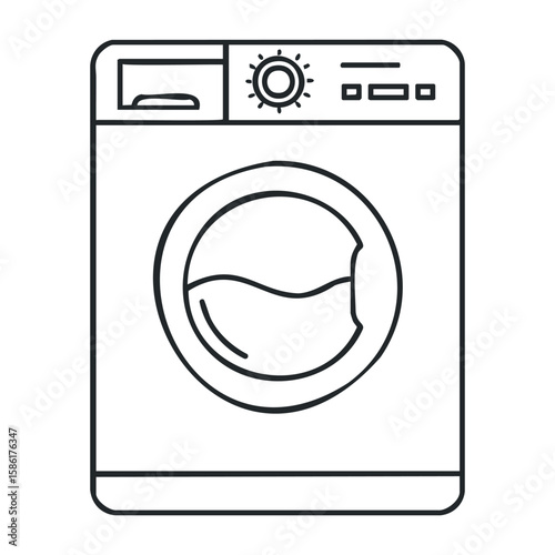 Minimalist outline of washing machine appliance with control panel design elements. Outline vector illustration