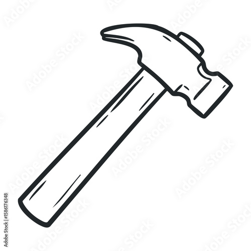 Black line drawing of a hammer on white background. Outline vector illustration